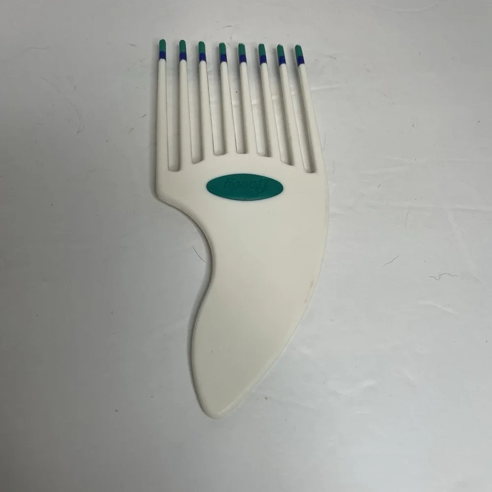 Vintage GOODY Hair Pick Lift Comb Tease Blue White Tips Retro Curved Handle 5.5